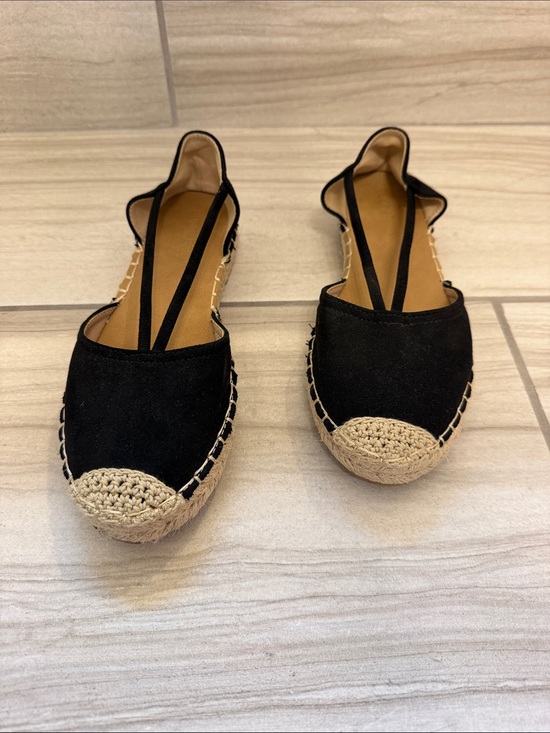 Shoes - Black Espadrille Flats with Ankle Straps